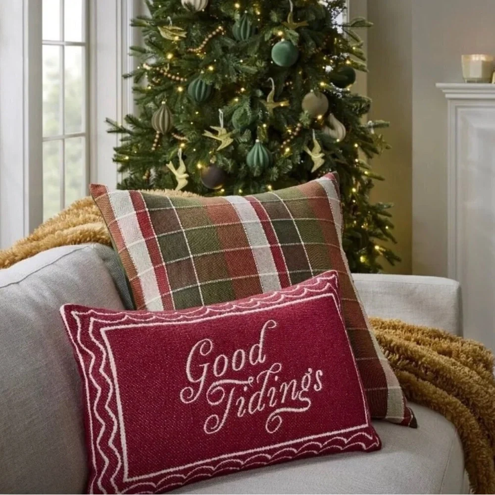 Oversized Woven Good Tidings Lumbar Throw Pillow Red/Cream - Threshold™